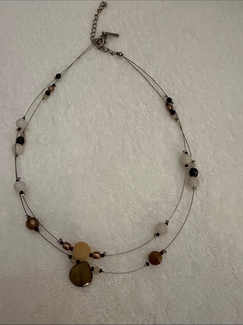 Delicate Multi-Strand Brown and Cream Bead Necklace